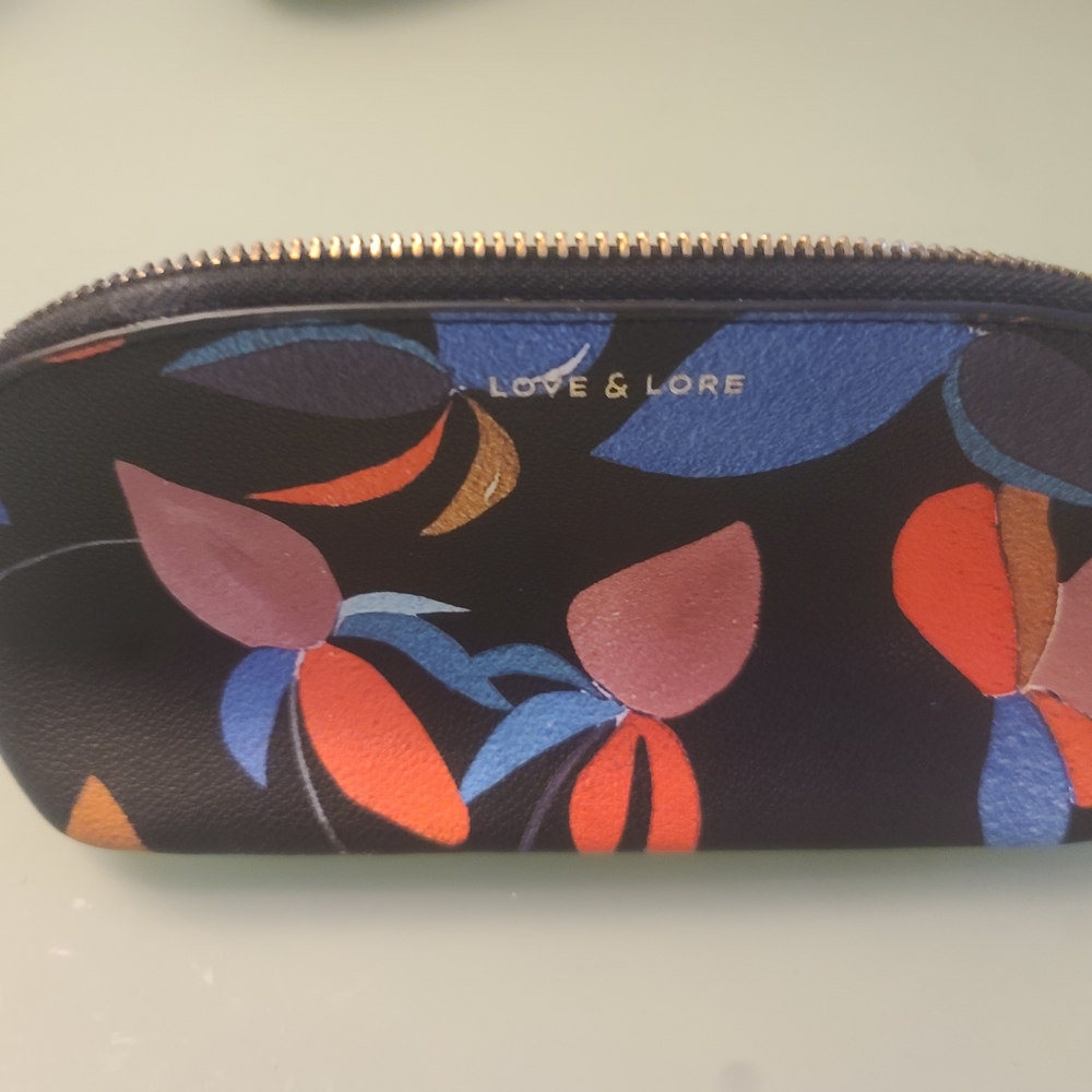 Love & Lore Floral Zip Cosmetic Pouch - Black with Multicolor Petals